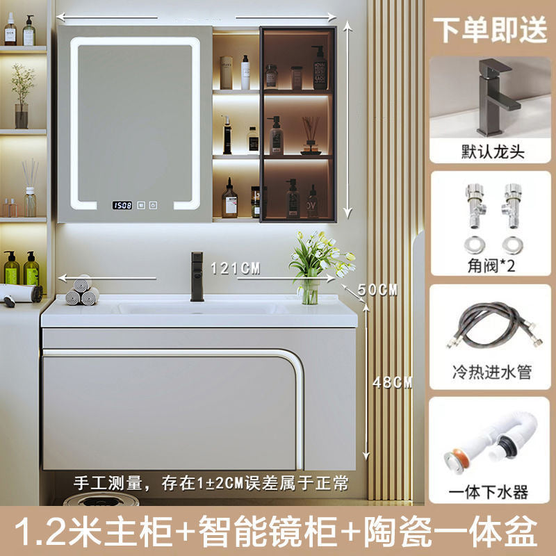 [Customized] Side storage bathroom cabinet ceramic integrated hand wash basin bathroom solid wood bathroom cabinet combination