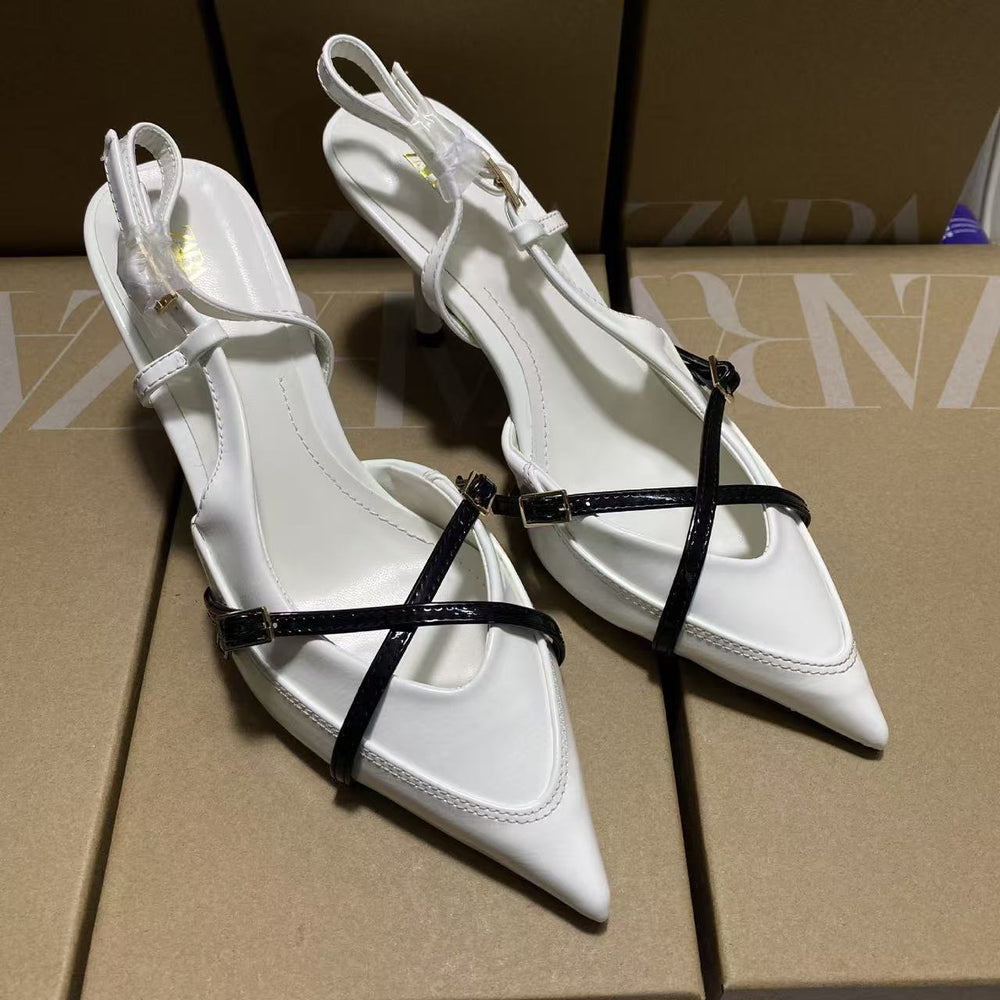 Za2025 spring/summer off-white pointed-toe mules with stiletto heel and closed toe – elegant sandals perfect for pairing with dresses