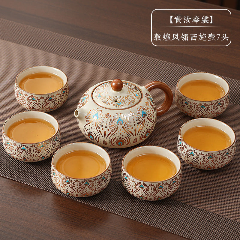 Dunhuang ru kiln tea set suitfor home office kung fu tea setaccessible luxuryhigh-end teapot tea cup cover bowl complete set