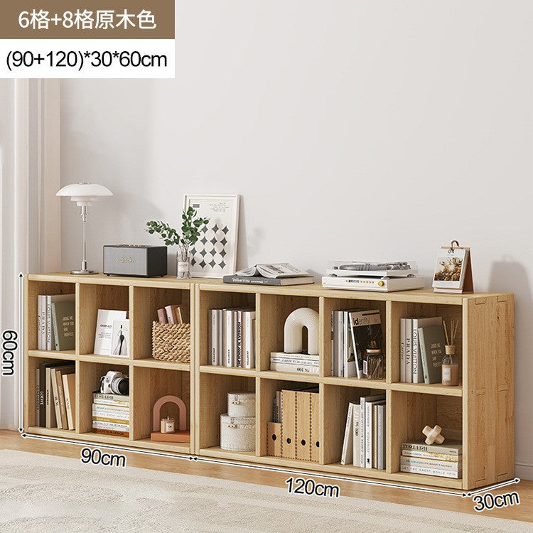 Solid wood bookshelf shelf floor-to-wall combination lattice cabinet living room kindergarten storage low household bookcase