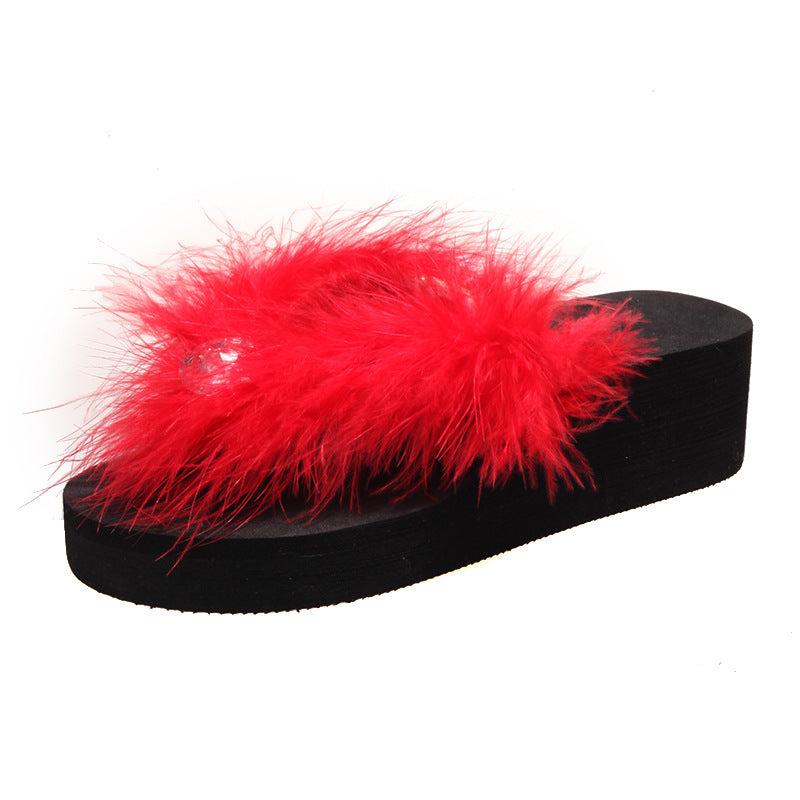 Wish cross-border 2024 european and american new women's shoes high heel thong sandals furry flip-flops plus size wholesale
