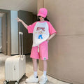 Girls' summer outfit set:  new trendy & stylish short-sleeve summer clothes for girls, popular two-piece activewear set