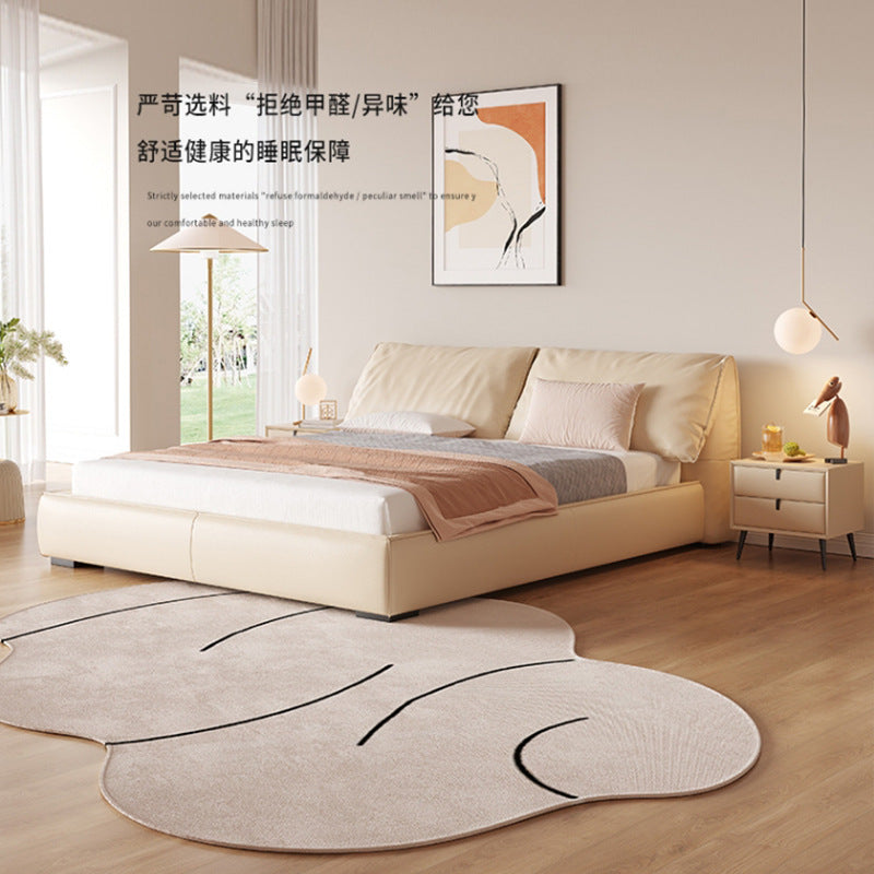 Foshan factory customized elephant ear genuine leather soft-packed bed, italian minimalist cream style master bedroom double bed