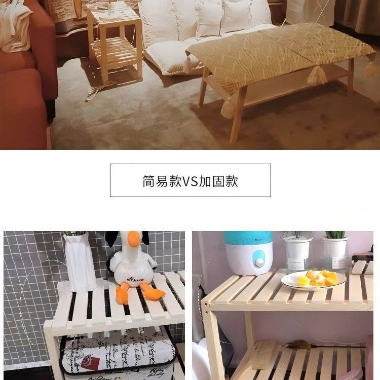 Scandinavian style bedside table solid wood bedroom bedside storage rack double layer storage small cabinet rental house for home small furniture