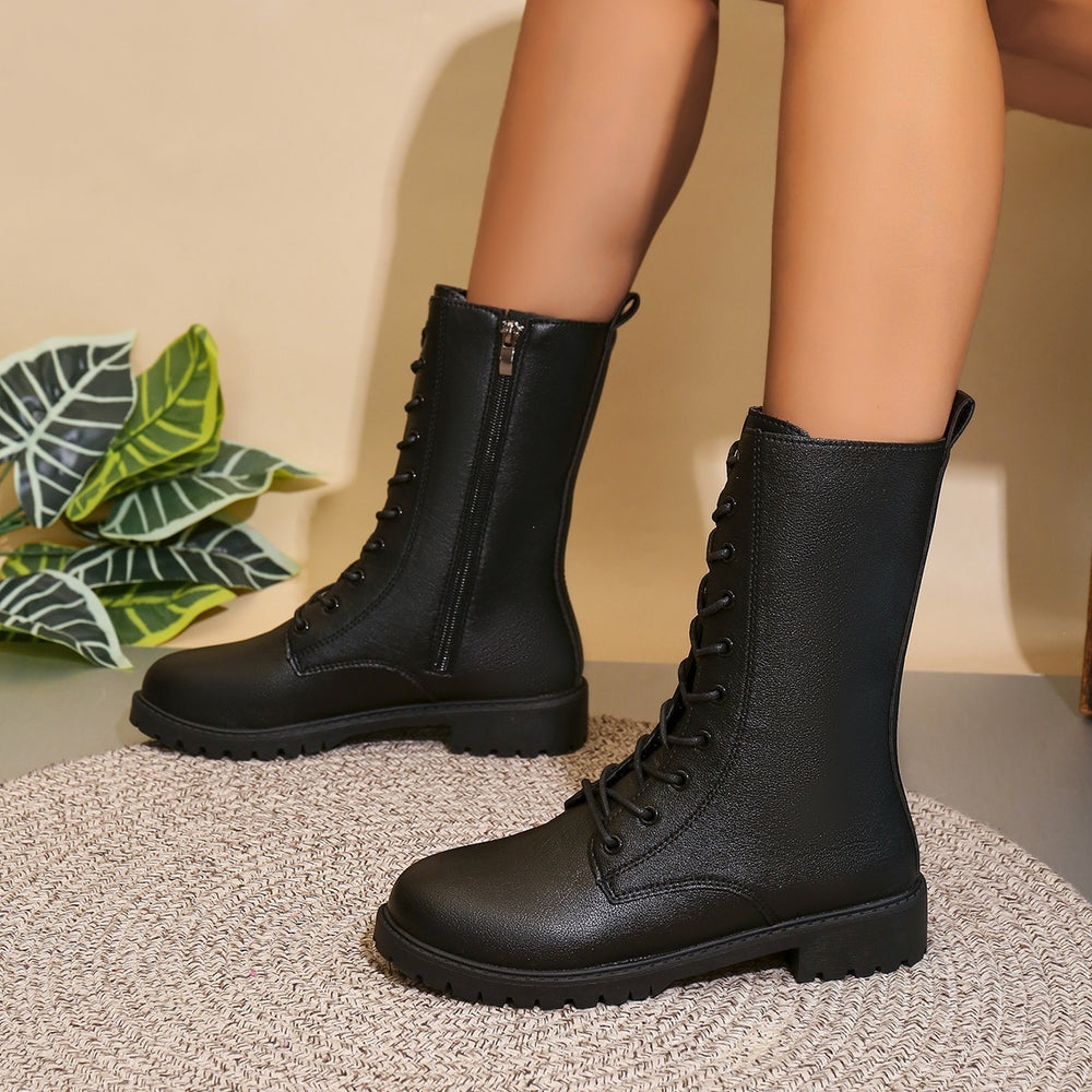Plus size women's mid-calf boots with side zipper - british style, autumn  new collection, retro round toe knight boots -