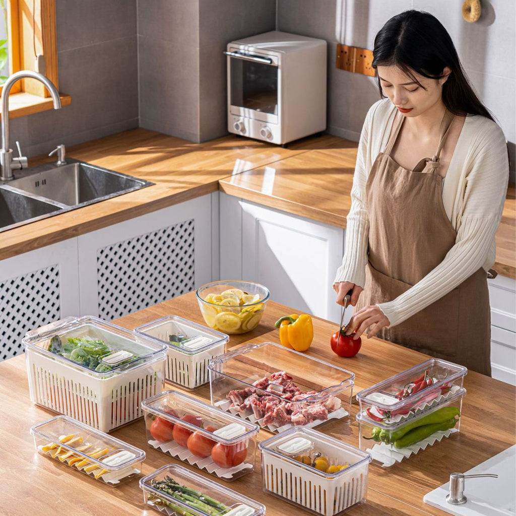 Food grade refrigerator storage box, fruit and vegetable frozen storage box with lid, transparent sealed fresh-keeping box cross-border