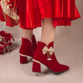 Wedding shoes and boots 2024 new arrival engagement toast red thick heel bridal shoes xiuhe chinoiserie high heels short boots