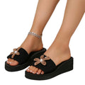 plus size round toe one-shaped wedge slippers 2025new arrival rhinestone flower women's exportfashion open-toe slippers