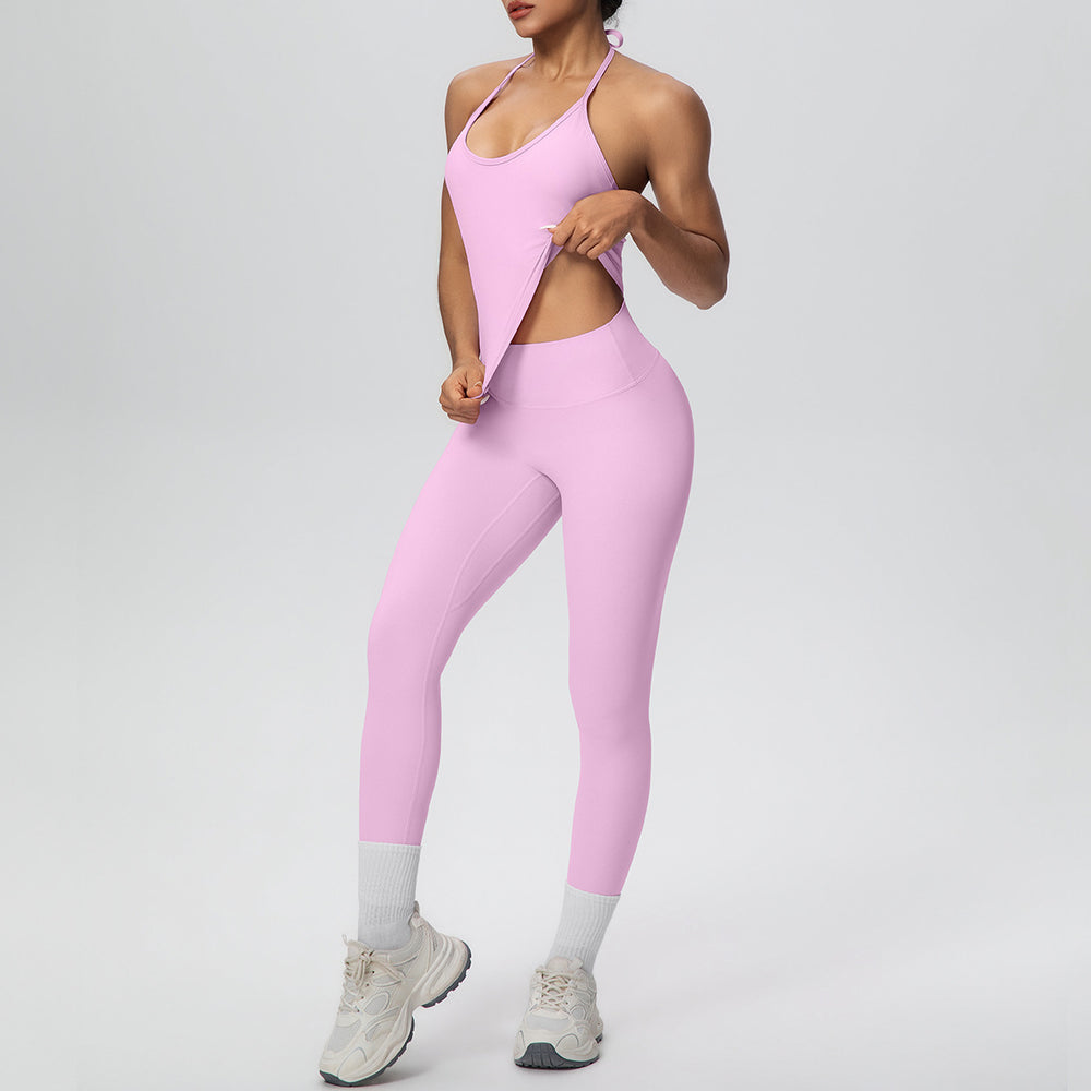 Strappy tank top high-waisted butt-lifting tight yoga set - quick-dry activewear for outdoor leisure, running, and fitness