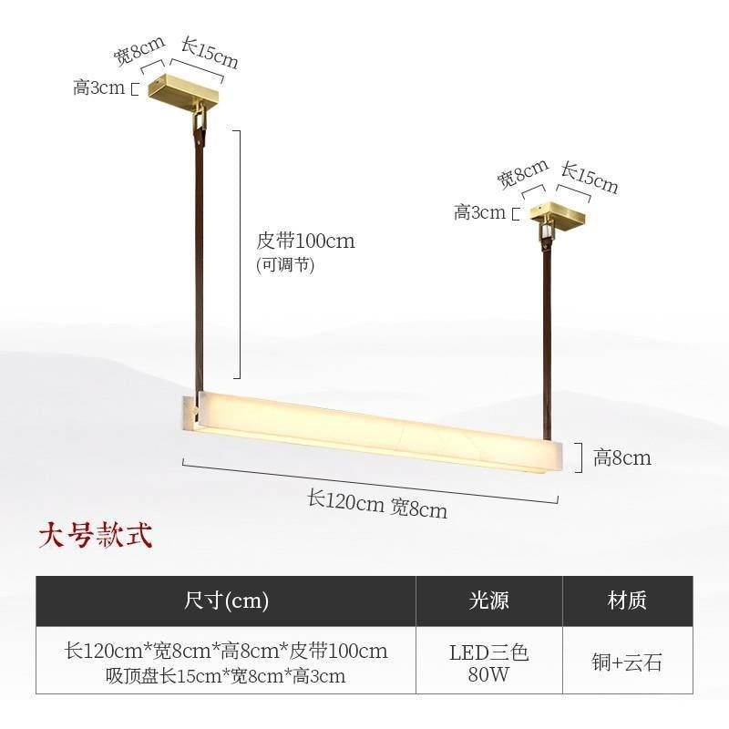 Minimalist light luxury marble new chinoiserie light luxury restaurant marble chandelier long strip one-word study cross-border thyristor dimming