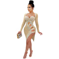 X5207 cross-border new arrival: european and american fashion women's sexy nightclub cutout slit mesh see-through rhinestone dress