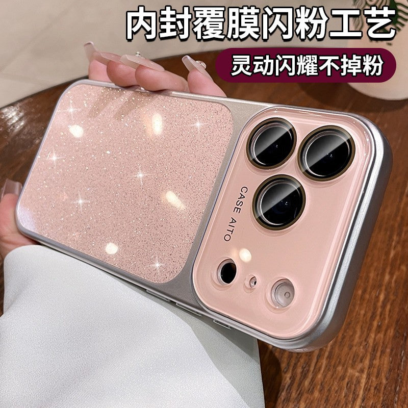 New large view summer glitter apple 17 pro max phone case iphone 16 silicone button anti-drop