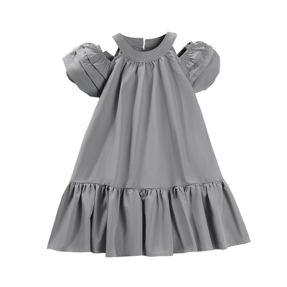 Girls' red summer dress - bubble sleeves, ruffle trim, bohemian style, off-shoulder party dress, korean style
