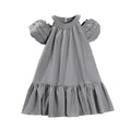 Girls' red summer dress - bubble sleeves, ruffle trim, bohemian style, off-shoulder party dress, korean style