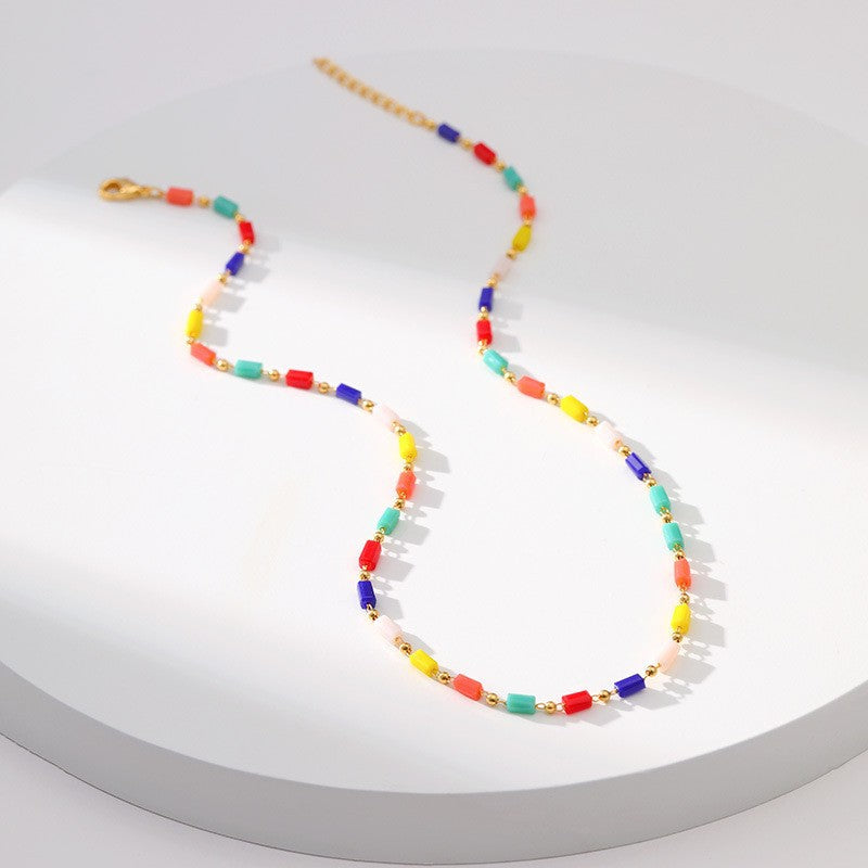 Amazon new arrival: ethnic style necklace - 18k gold plated copper, unique exotic design, mixed color seed bead necklace with premium texture