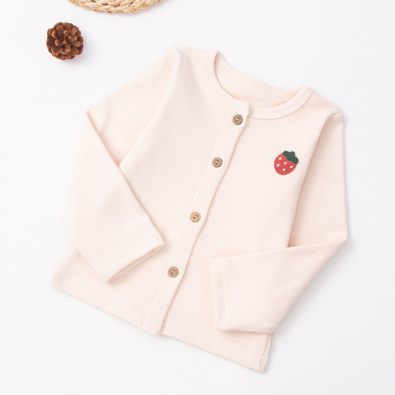 spring/autumn korean style girls' top: baby girl long-sleeve versatile solid color cardigan knit outerwear, sweet style for girls