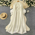 Miya pleated dress - spring  collection: high-end beaded, 3d floral, lantern sleeve, loose fit, pleated maxi dress