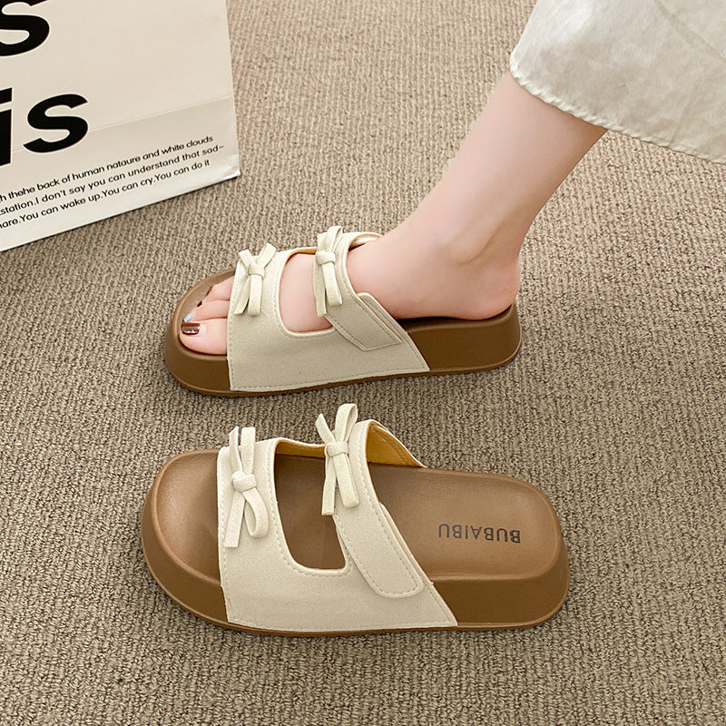 Thick solebows sandals women's summer outwear new arrival height increasingfashioneasiest for matchcute soft bottom birkenstock flip-flops for women