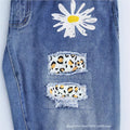new arrivals: plus-size women's daisy patchwork denim jeans with frayed hem and distressed details - perfect for , , and european & american markets