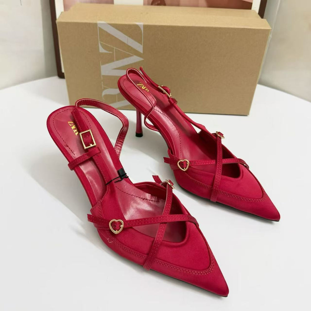 Za manufacturer 2026 spring export criss-cross buckle strap pointed-toe high heel sandals, british style mule women's shoes