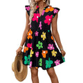 code new arrival  original women's summer vacation style v neckprinting doll dress