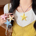 Dopamine long beaded starfish necklace women's summer beach island vacation style exaggerated yellow clavicle chain accessories
