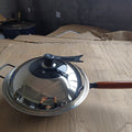 36 roasted blue round bottom wok + ears + combination lid + steel spatula