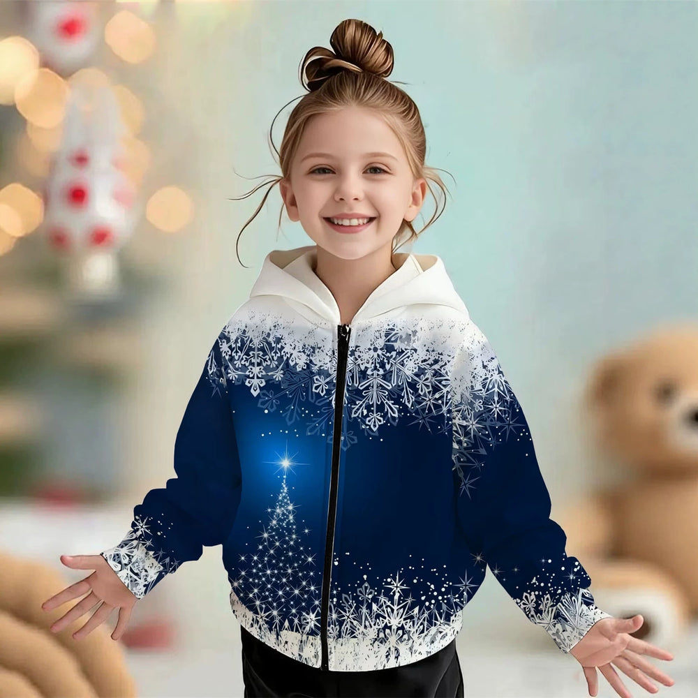 Kids' hoodie jacket, cross-border hot seller: cute cartoon print fashion zip-up hoodie for girls, dropshipping available