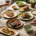 Japanese retro high-value ceramic steak plate, unique ceramic banquet kiln-change platter, dessert linear pattern dish