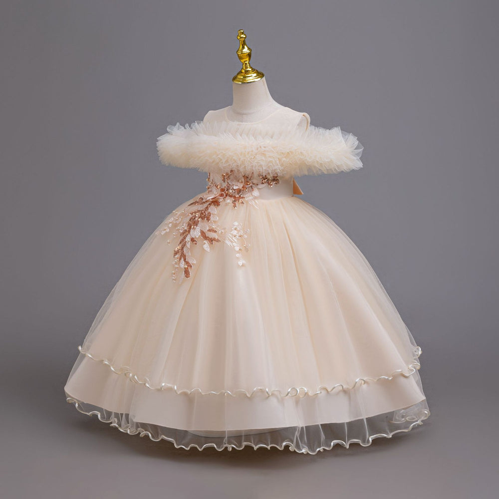 New arrival: children's princess dress - off-the-shoulder wedding gown, piano recital dress, baby girl dress for export