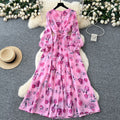 French chic high-end elegant dress - new 2025 collection: slimming, figure-flattering, printed chiffon maxi dress with a sophisticated waist