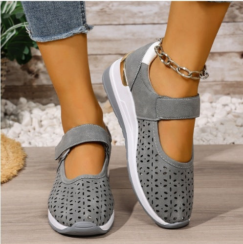 plus size clogs -  summer new arrival: lightweight, hollow-out, breathable, velcro closure, wedge heel loafers