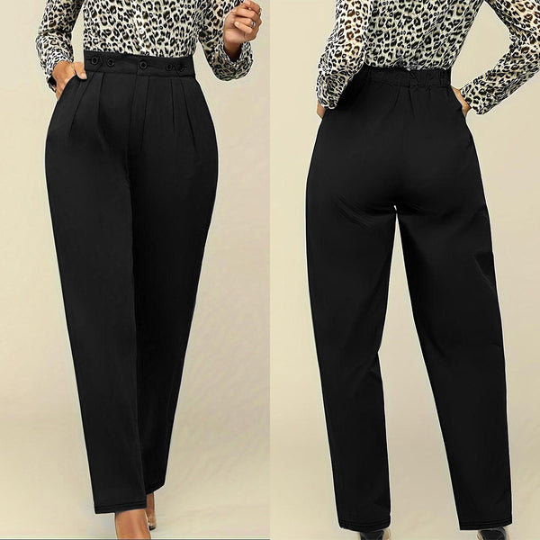 S390958 Cross-border women's clothing autumn new commuter versatile khaki drape suit pants loose straight trousers