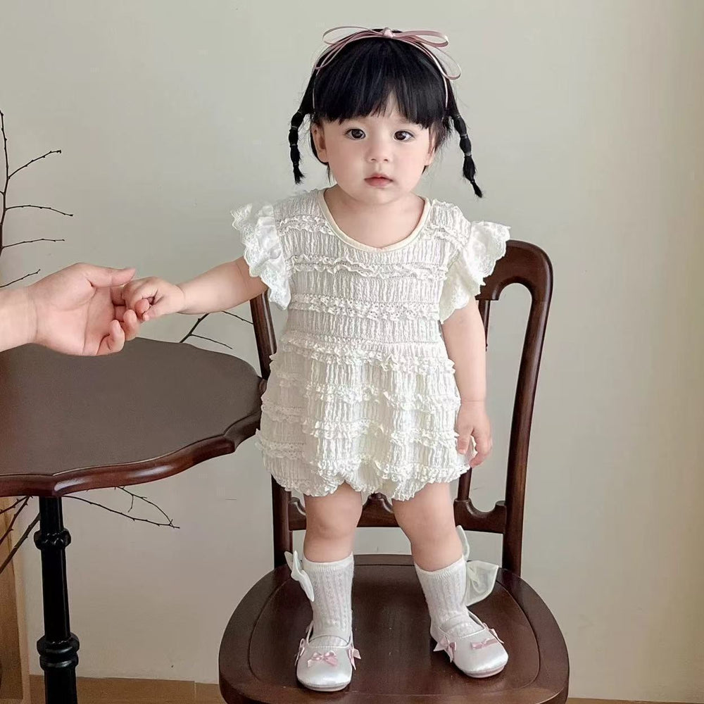 Summer clothes, baby girl baby girl baby girl bag butt shirt, thin style, flying sleeves, small age crawling clothes