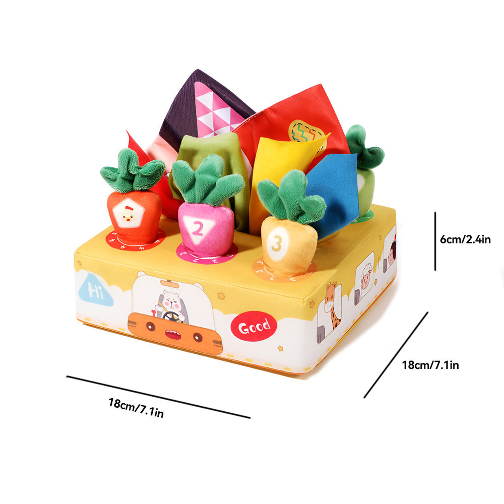 baby's tear-proof tissue box, paper pull-out, radish toy, two-in-one infant early education and soothing toy