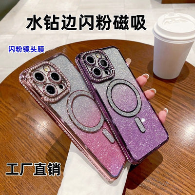 Suitable for iphone 17 pro max rhinestone glitter magnetic phone case, 16, 15, 12 full coverage drop-proof protective case