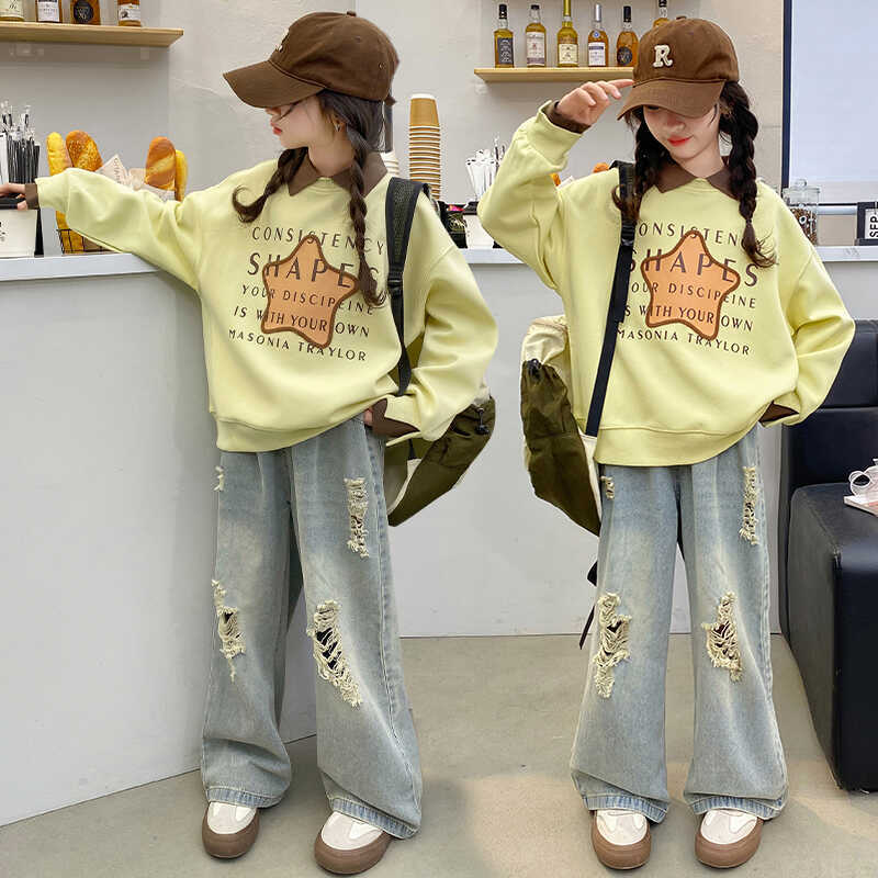 Girls' sweatshirt - spring/autumn  new korean style, trendy kids' casual top, loose fit activewear