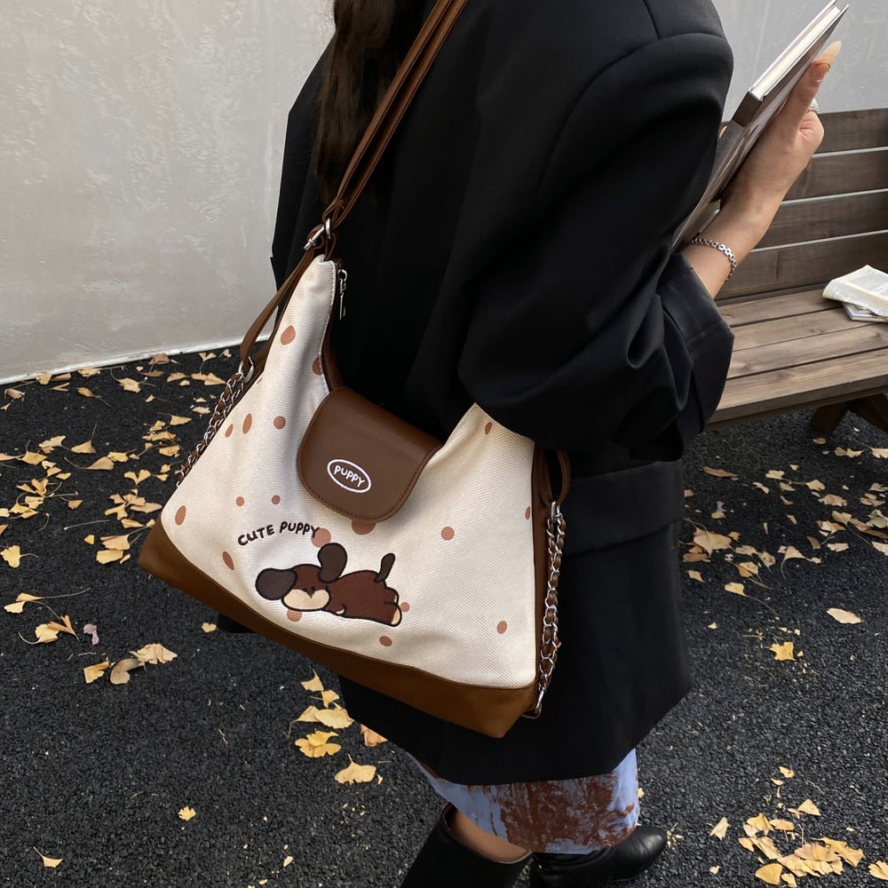 2025 new autumn/winter cute puppy large capacity tote bag - stylish and versatile handbag, commuter shoulder bag, and backpack