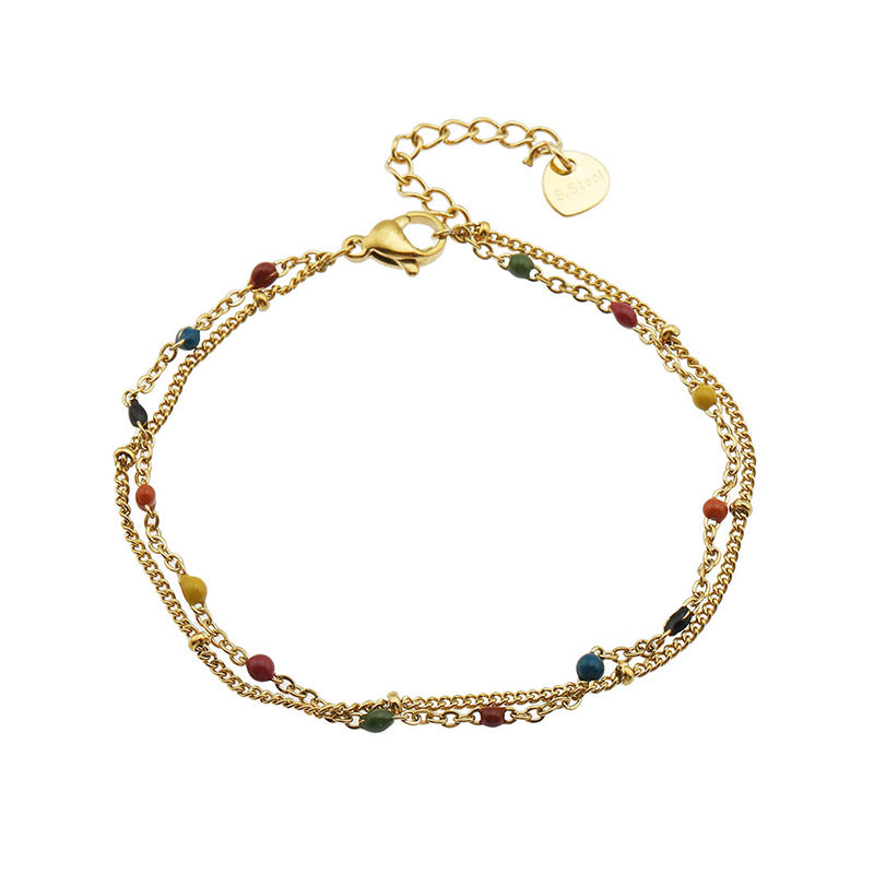 European and american cross-border jewelry: colorful beaded bracelet, double-layer 14k gold plated bare chain, minimalist style bestseller bracelet