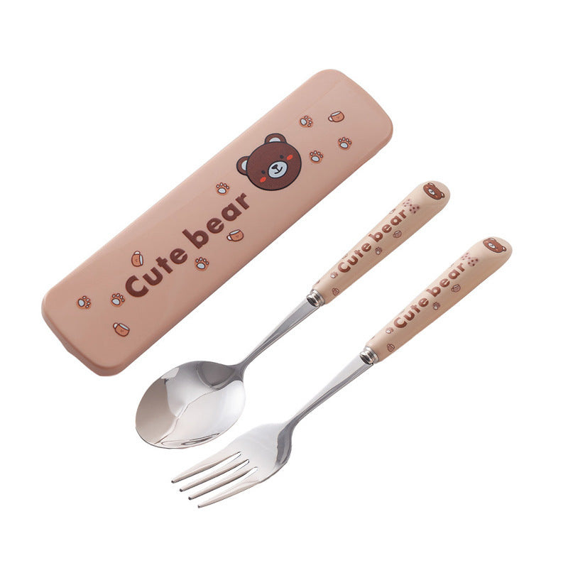 Cute stainless steel cutlery set with stylish ceramic handles - portable student dinnerware, kids' chopsticks and spoon set