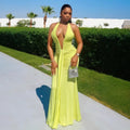 European and american cross-border women's fashion  autumn collection: solid color sleeveless halter neck v-neck sexy backless elegant maxi dress