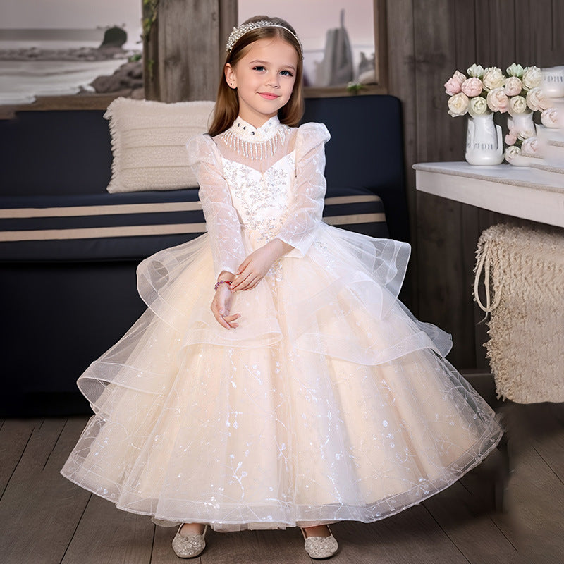 European and american style girls' dresses - princess gowns for piano recitals, hostess performances, little girl runway shows, and birthday parties - in stock
