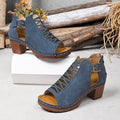 plus size  summer new chunky heel high heel roman peep-toe cutout buckle strap sandals, size 43,