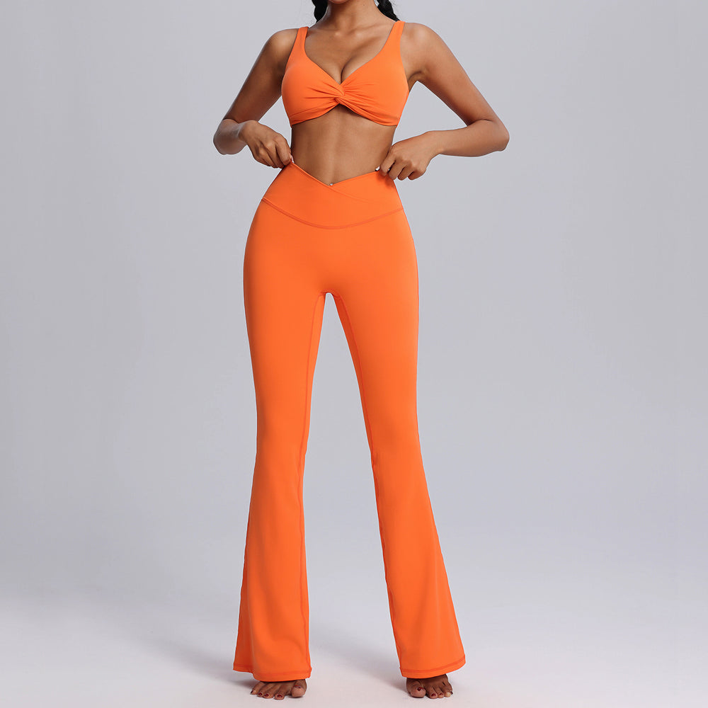 Fashion cross-border spring and summer yoga wear suit women's nude tight sportswear two-piece setcasual horn fitness wear