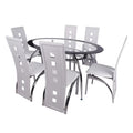 Customizable home dining table and chair set - minimalist clear glass table with backrest chairs - modern restaurant style, export quality, complete dining set