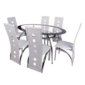 Customizable home dining table and chair set - minimalist clear glass table with backrest chairs - modern restaurant style, export quality, complete dining set