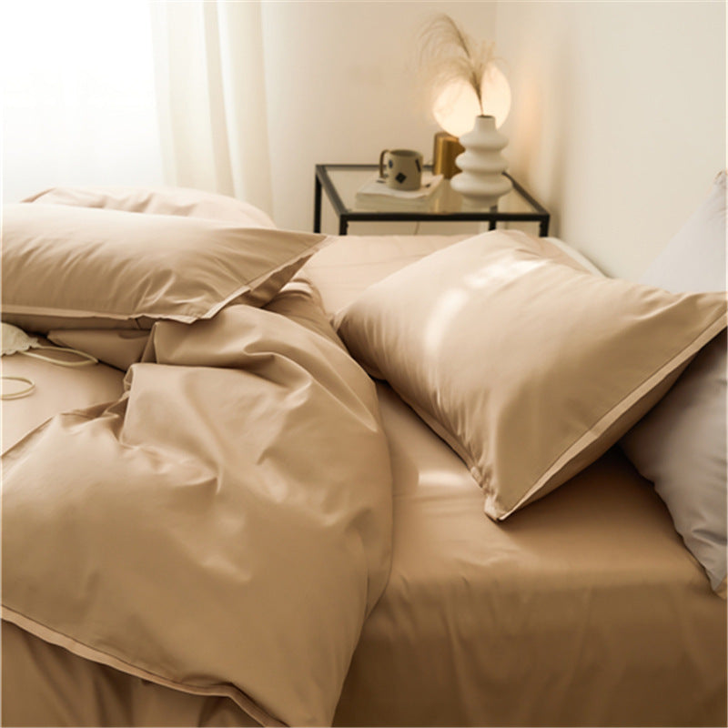Solid color 100 beds four-piece set cotton pure cotton long-staple cotton four seasons simple light luxury quilt cover bed sheet hat wholesale