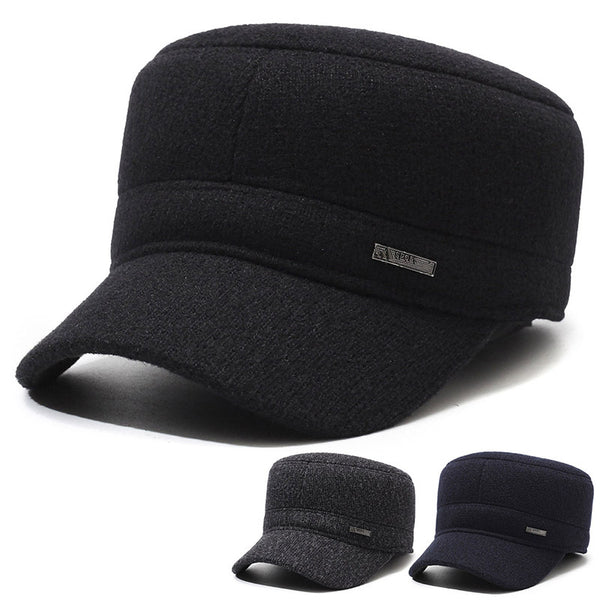 Winter middle-aged and elderly men's warm ear protection cotton hat flat top hat elderly piled thickened woolen cold-proof cap