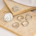Geometric ring set wholesale - cross-border fashion jewelry for women - hollow metal, polished finish, unique & high-end, stackable rings