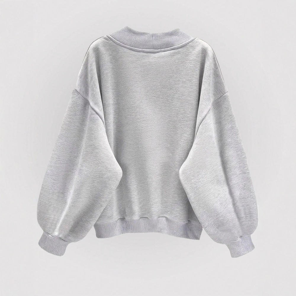 Amazon cross-border foreign trade autum gray sweatshirt short-sleeved k-stylecasualloosev necktopsplaidlong sleeves